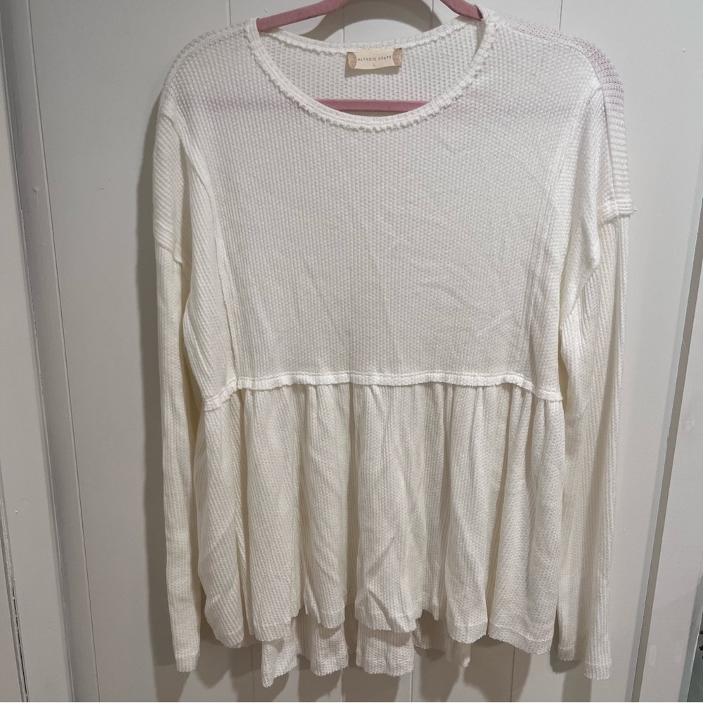 Altar'd State Ivory Long Sleeve Peplum Waffle Top